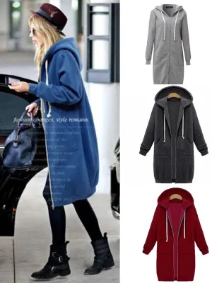 10 Colors Casual Women Long Hoodies Pockets Zip Up