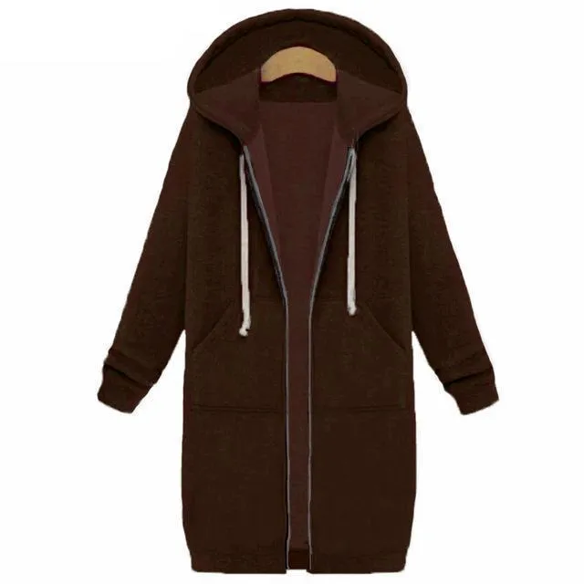 10 Colors Casual Women Long Hoodies Pockets Zip Up