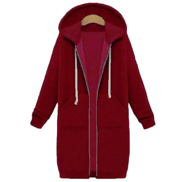 10 Colors Casual Women Long Hoodies Pockets Zip Up