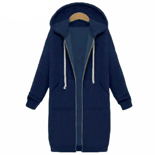 10 Colors Casual Women Long Hoodies Pockets Zip Up