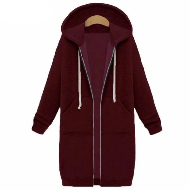 10 Colors Casual Women Long Hoodies Pockets Zip Up
