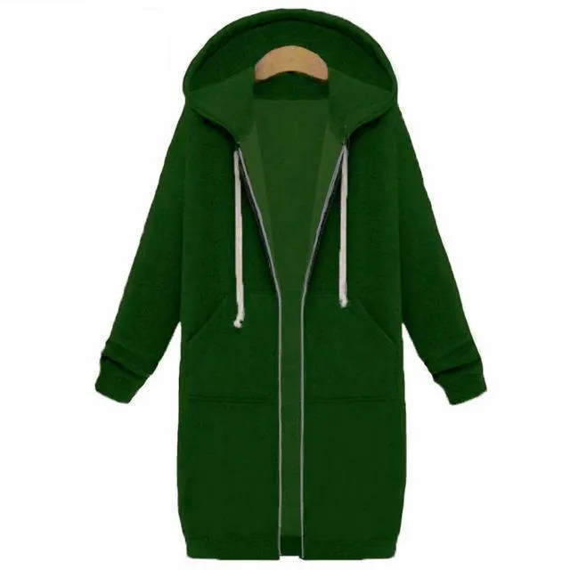 10 Colors Casual Women Long Hoodies Pockets Zip Up