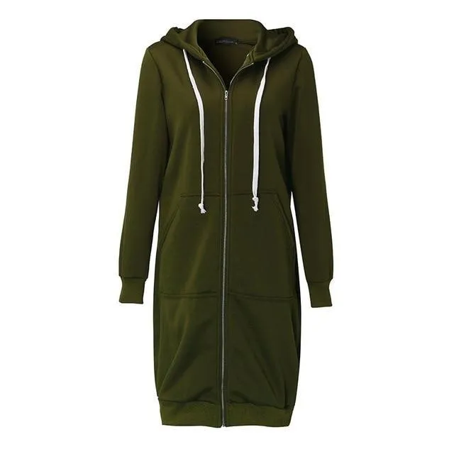 10 Colors Casual Women Long Hoodies Pockets Zip Up