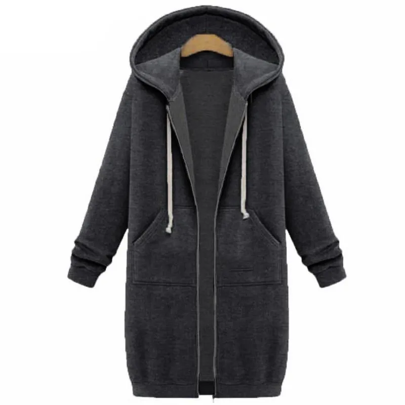 10 Colors Casual Women Long Hoodies Pockets Zip Up