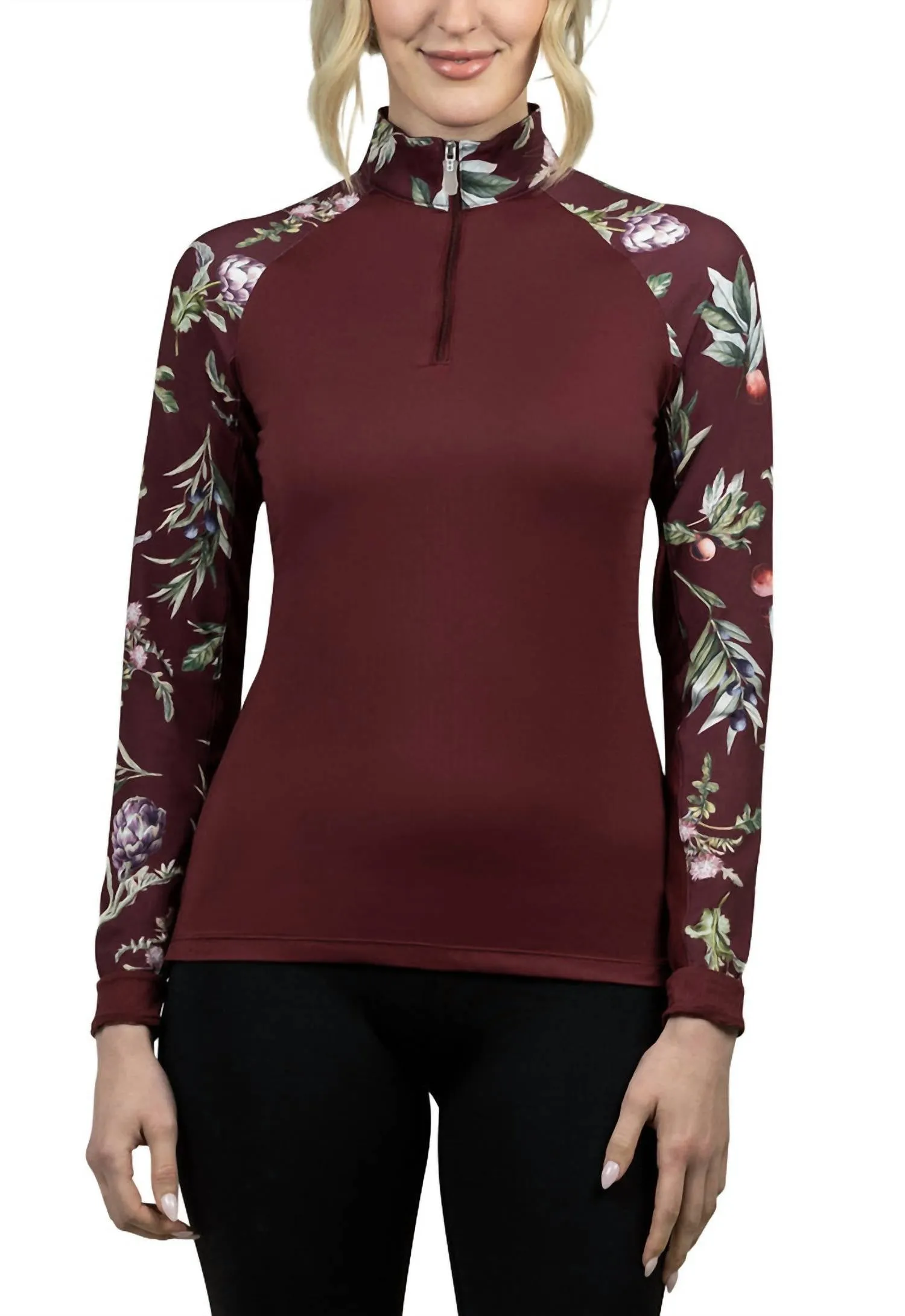 1/4 Zip Long Sleeve Raglan Sun Shirt In Jacobean Peach