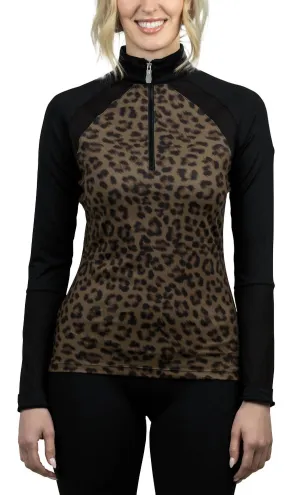 1/4 Zip Long Sleeve Raglan Sun Shirt In Olive Animal Print All Over