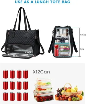 2 In 1 Tote Bag Lunch Bag Combo, 3 In 1 Lunch Tote Bag For Women,15.6 Inch with Lunch Compartment,LaptopWith Insulated Lunch Compartment (Light Brown)