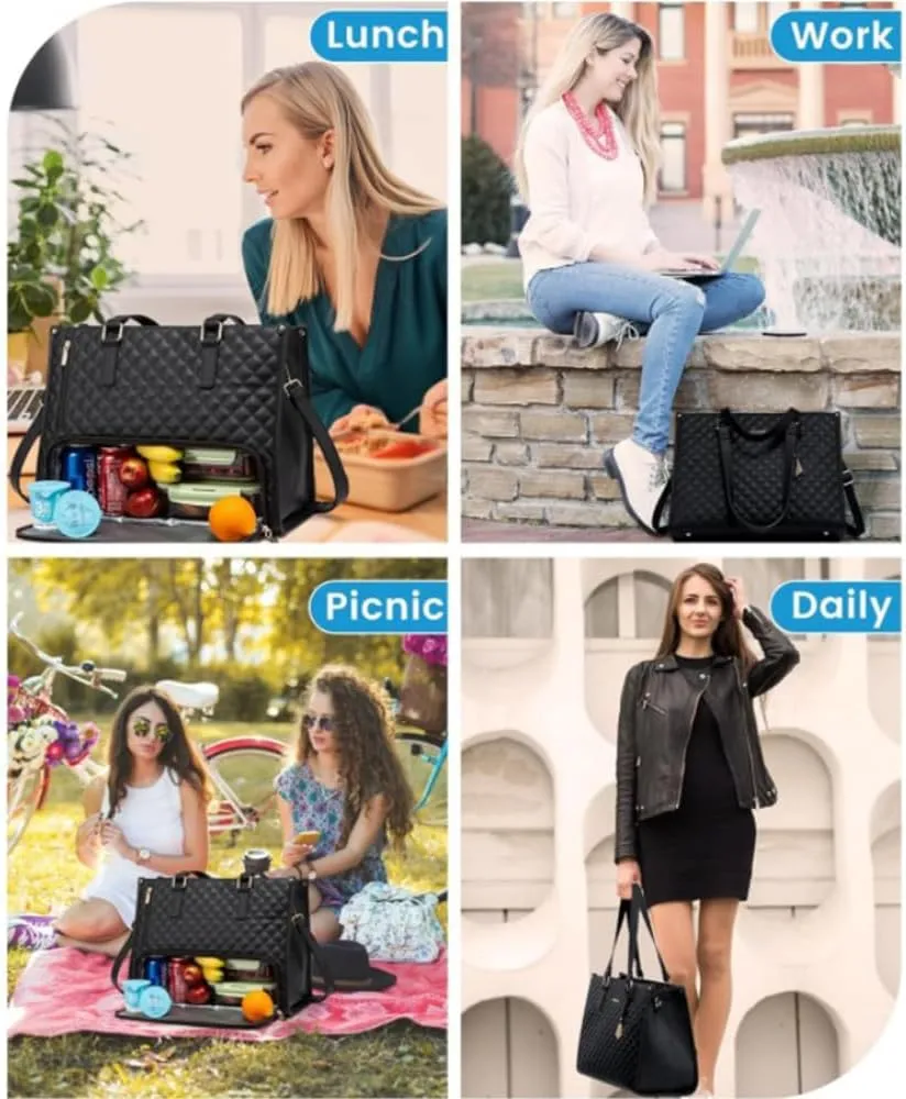 2 In 1 Tote Bag Lunch Bag Combo, 3 In 1 Lunch Tote Bag For Women,15.6 Inch with Lunch Compartment,LaptopWith Insulated Lunch Compartment (Light Brown)