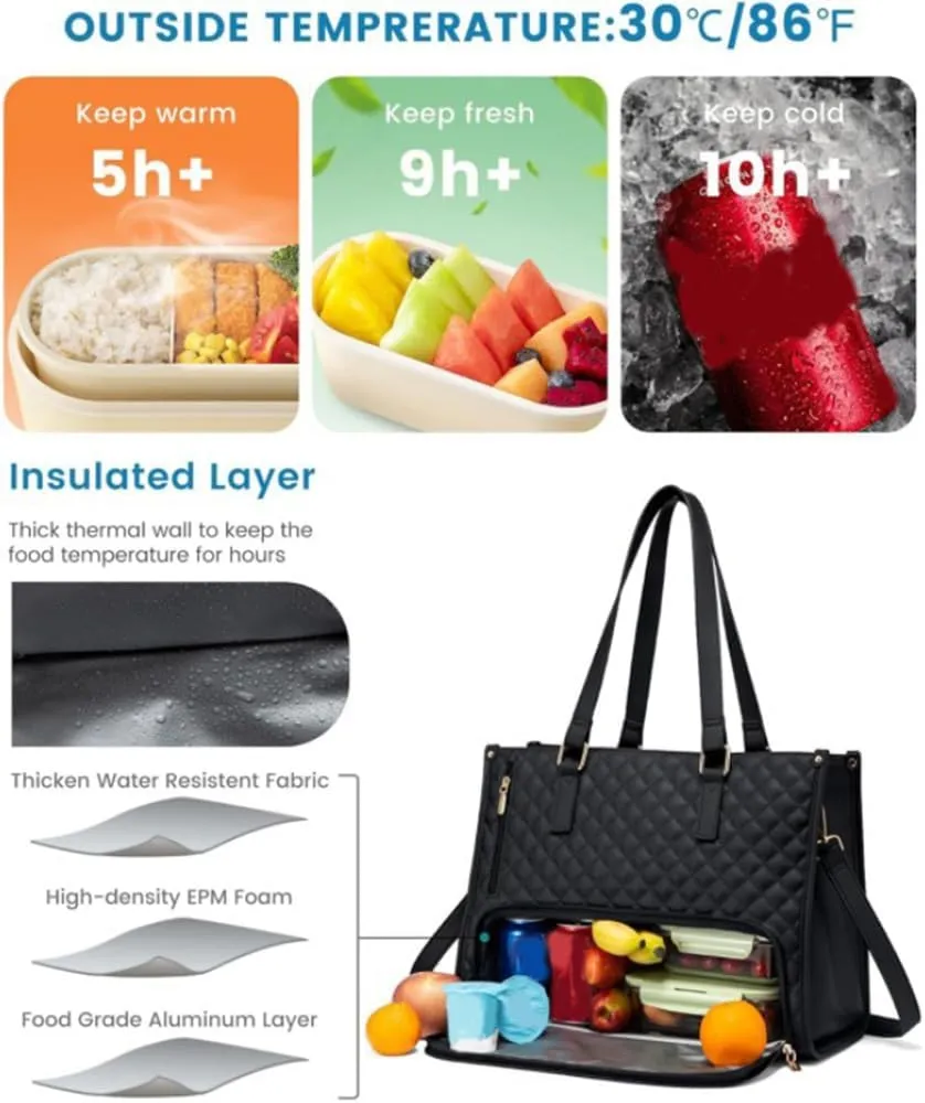 2 In 1 Tote Bag Lunch Bag Combo, 3 In 1 Lunch Tote Bag For Women,15.6 Inch with Lunch Compartment,LaptopWith Insulated Lunch Compartment (Light Brown)