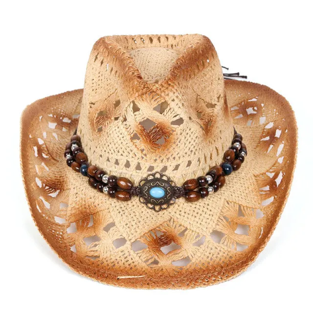 2022 Summer White Western Cowboy Hat Men Womens Summer Straw Sun Hat Outdoor Beach Sunhat
