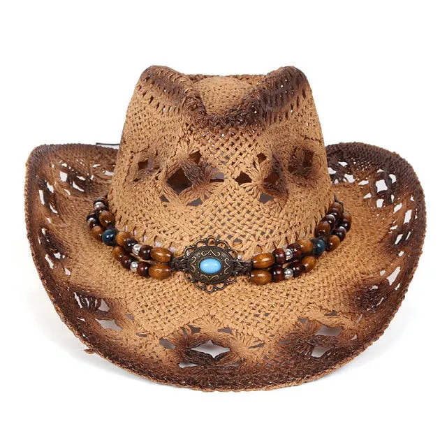 2022 Summer White Western Cowboy Hat Men Womens Summer Straw Sun Hat Outdoor Beach Sunhat