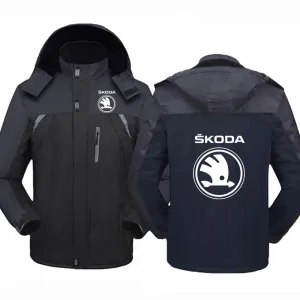 2023 New Men's Mountaineering Skoda Car Logo Winter Hooded Sweater Printing Padded Fashion Thicken Solid Zipper Jacket Coats