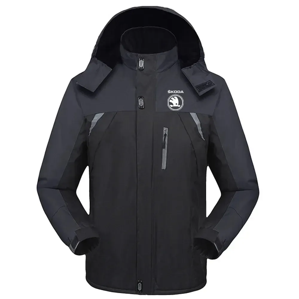 2023 New Men's Mountaineering Skoda Car Logo Winter Hooded Sweater Printing Padded Fashion Thicken Solid Zipper Jacket Coats