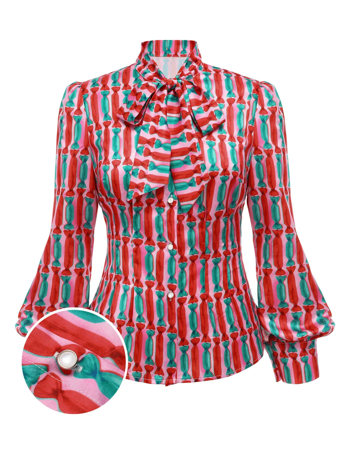 2PCS 1950s Candy Tie-Up Blouse & Black Suspender Pants