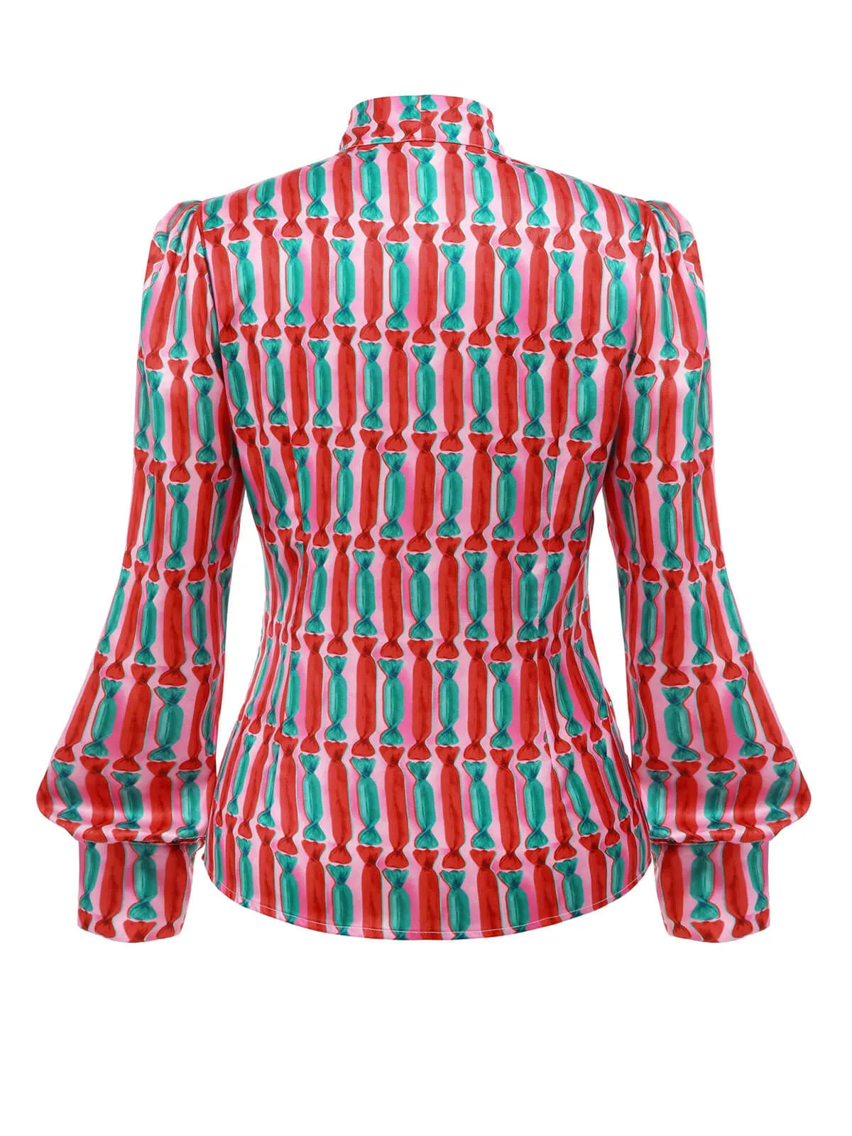 2PCS 1950s Candy Tie-Up Blouse & Black Suspender Pants