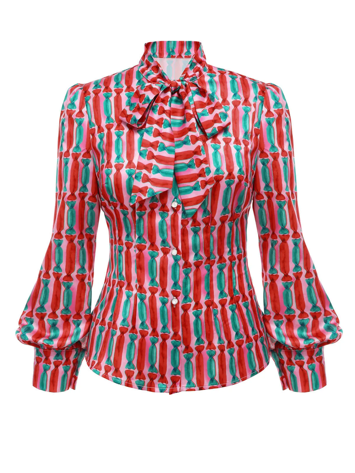 2PCS 1950s Candy Tie-Up Blouse & Black Suspender Pants