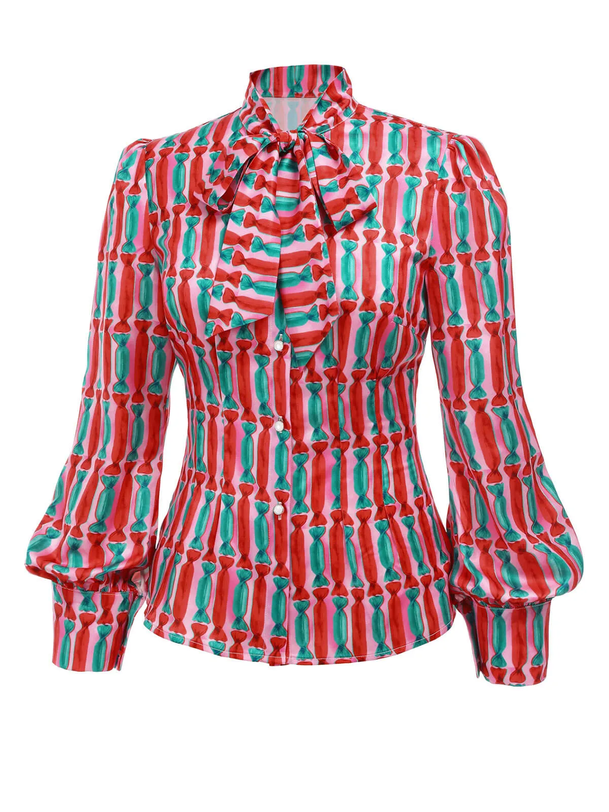2PCS 1950s Candy Tie-Up Blouse & Black Suspender Pants