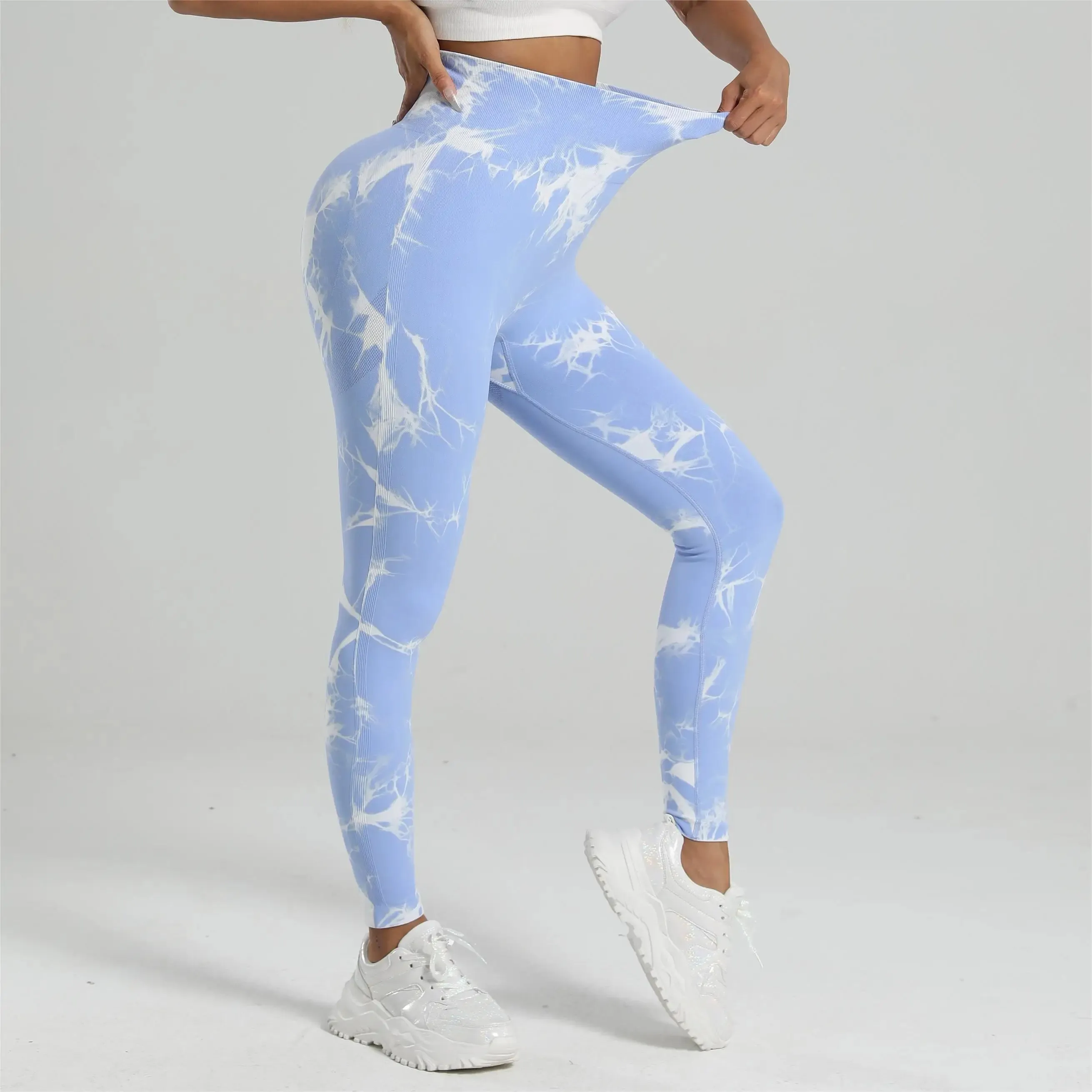 2Pcs Women Tiedyed Scrunch Leggings Gym Seamless Yoga Tights