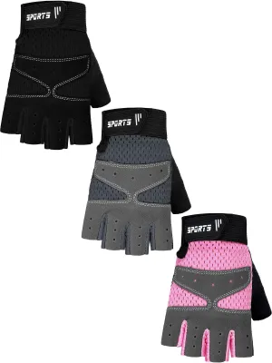 3 Pairs Kids Half Finger Gloves Non-Slip Gel Gloves Adjustable Sports Gloves 8-15 Years
