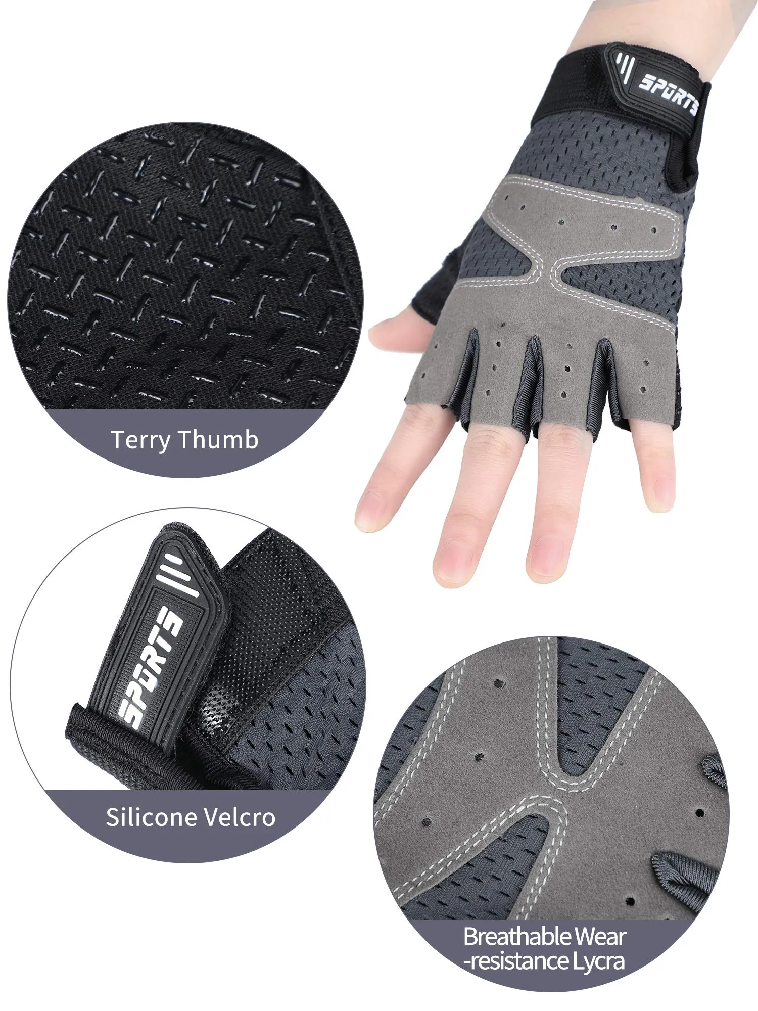 3 Pairs Kids Half Finger Gloves Non-Slip Gel Gloves Adjustable Sports Gloves 8-15 Years