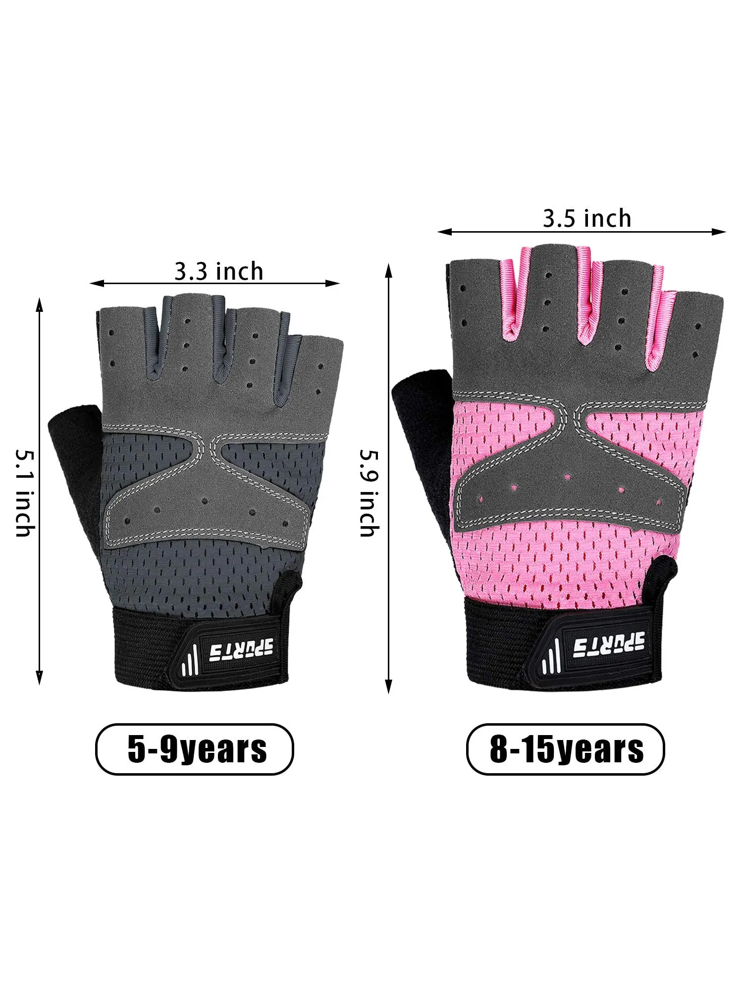 3 Pairs Kids Half Finger Gloves Non-Slip Gel Gloves Adjustable Sports Gloves 8-15 Years