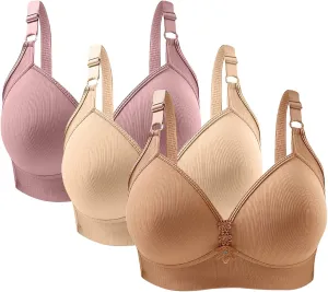 3 Pieces Bras for Women Breathable Solid Full Coverage Wireless T Shirt Bras Breathable Push Up Liftup Bralettes