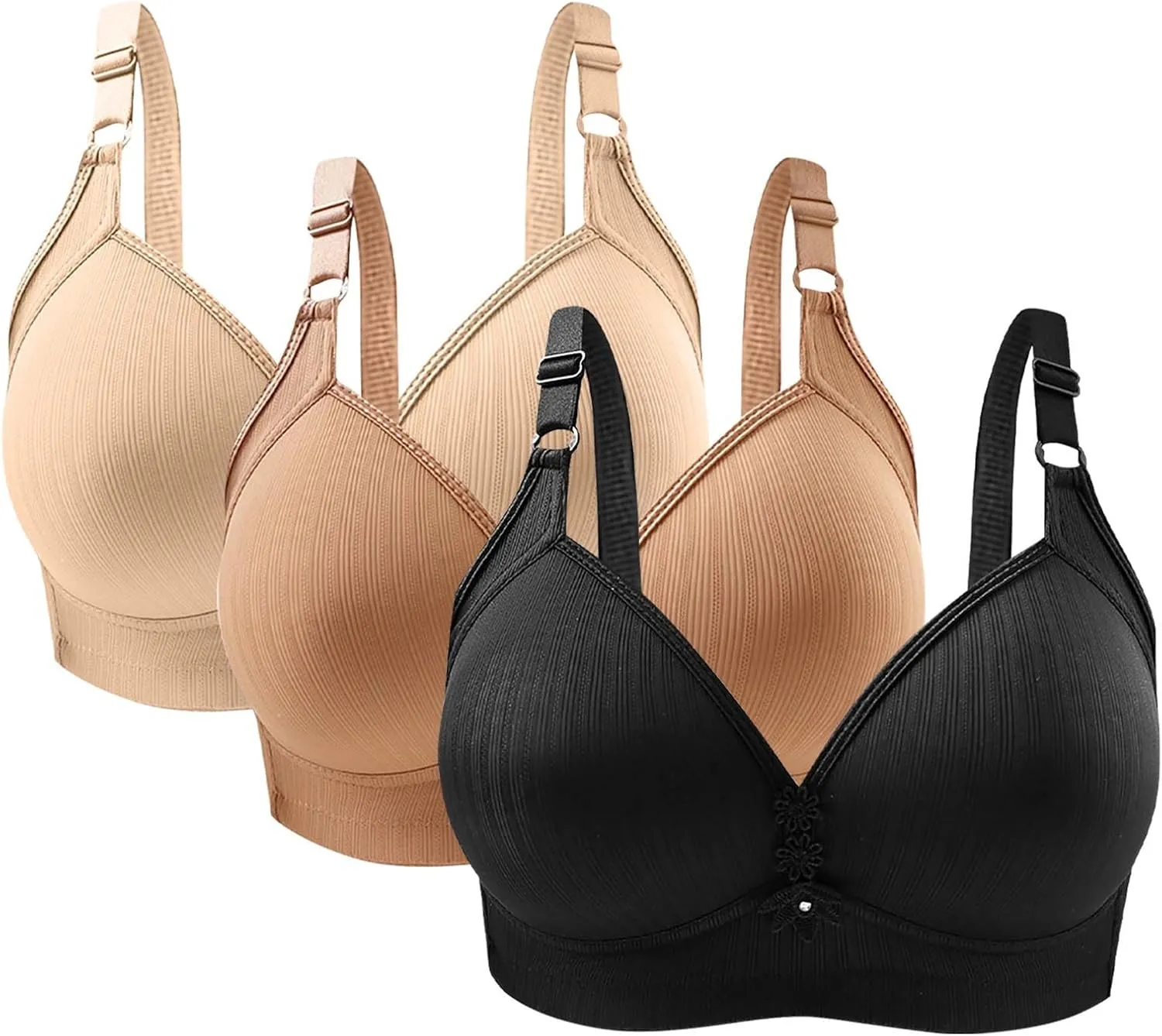 3 Pieces Bras for Women Breathable Solid Full Coverage Wireless T Shirt Bras Breathable Push Up Liftup Bralettes