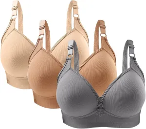 3 Pieces Bras for Women Breathable Solid Full Coverage Wireless T Shirt Bras Breathable Push Up Liftup Bralettes