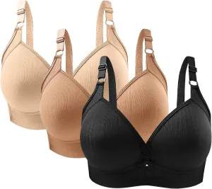 3 Pieces Bras for Women Breathable Solid Full Coverage Wireless T Shirt Bras Breathable Push Up Liftup Bralettes
