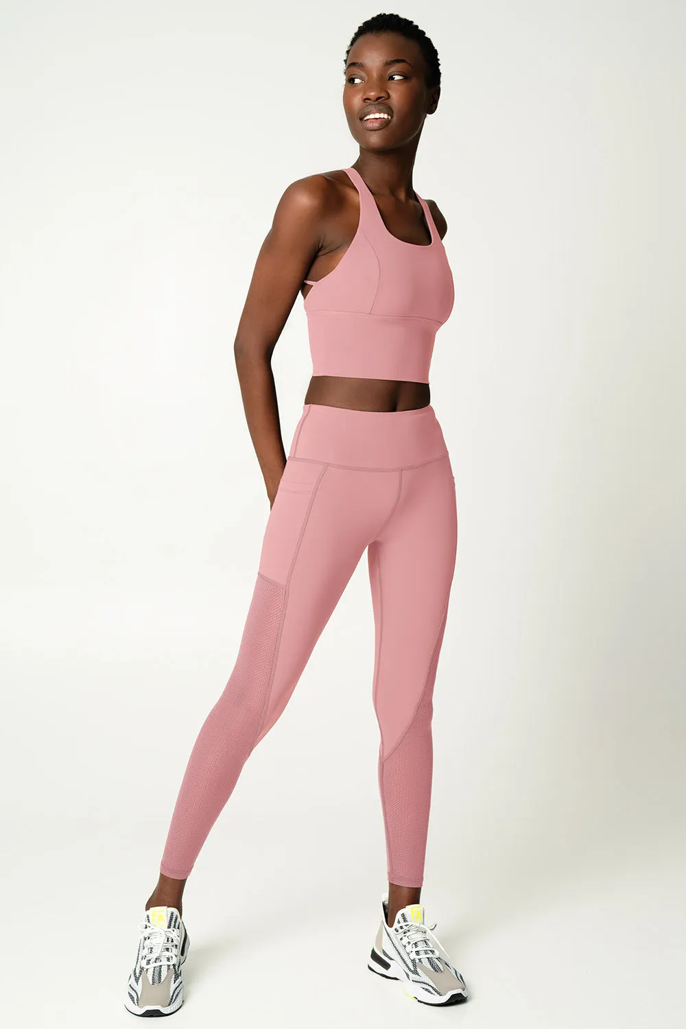 4 for $54 - Dusty Pink Cassi Mesh & Pockets Workout Leggings Yoga Pants - Women