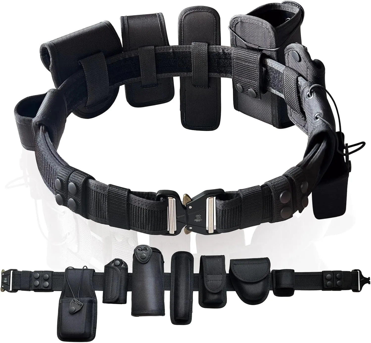 8 in 1 Police Utility Belt with 4 Pcs Belt Keepers Nylon Tactical Security Guard Duty Belt Versatile Military Modular Equipment System Molded Duty Belts Set for Law Enforcement,Black