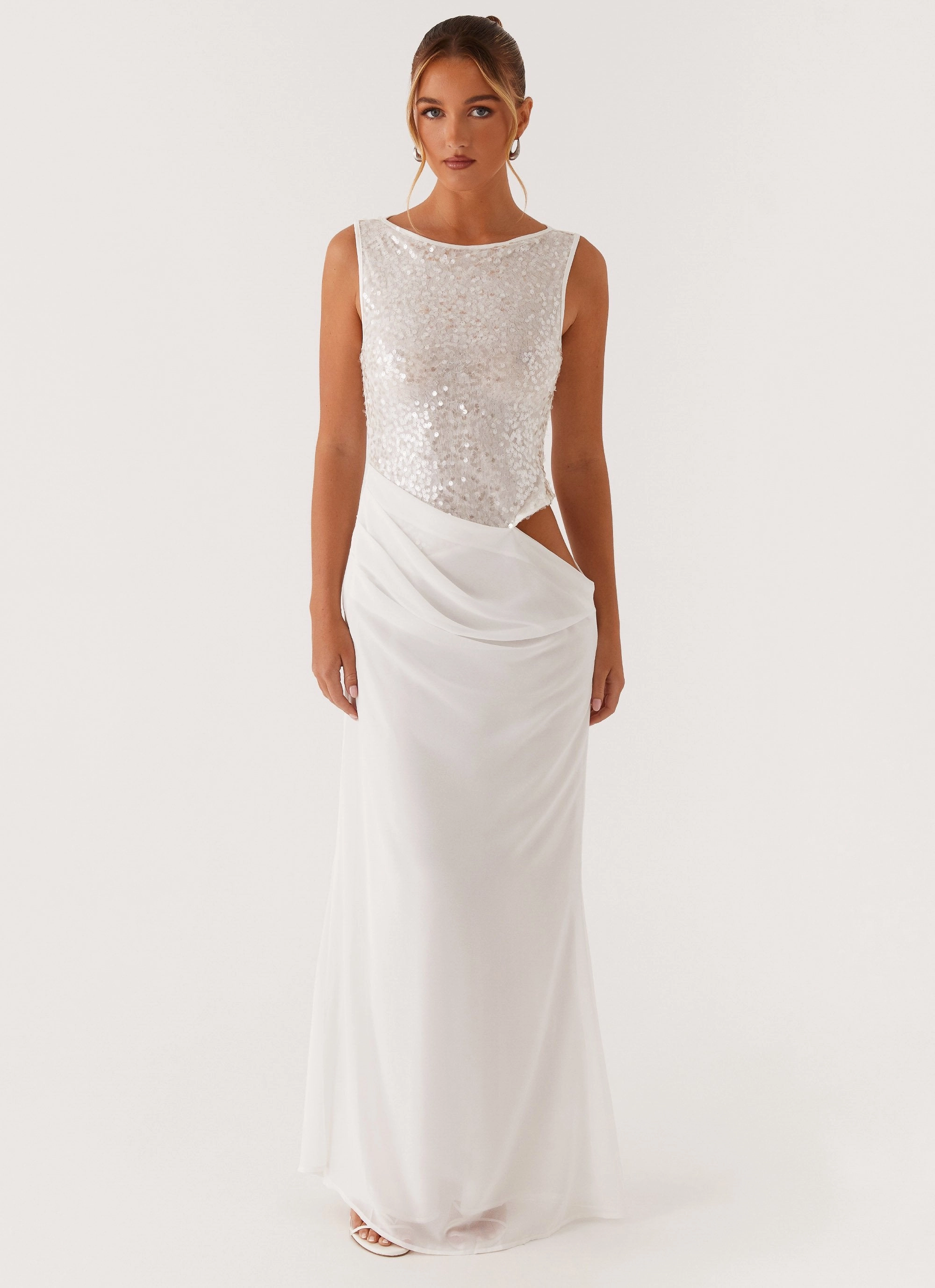 Above Ground Sequin Maxi Dress - White Calm Energy