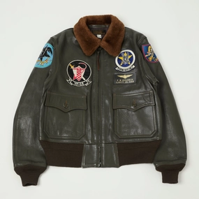 waterproof construction Buzz Rickson's Pritzker & Sons 'Last Gunfighters' Leather G-1 Flight Jacket - Grey Brown