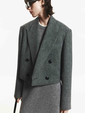 WrinkleFreeFinish NonRestrictiveFit Herringbone Cropped Blazer