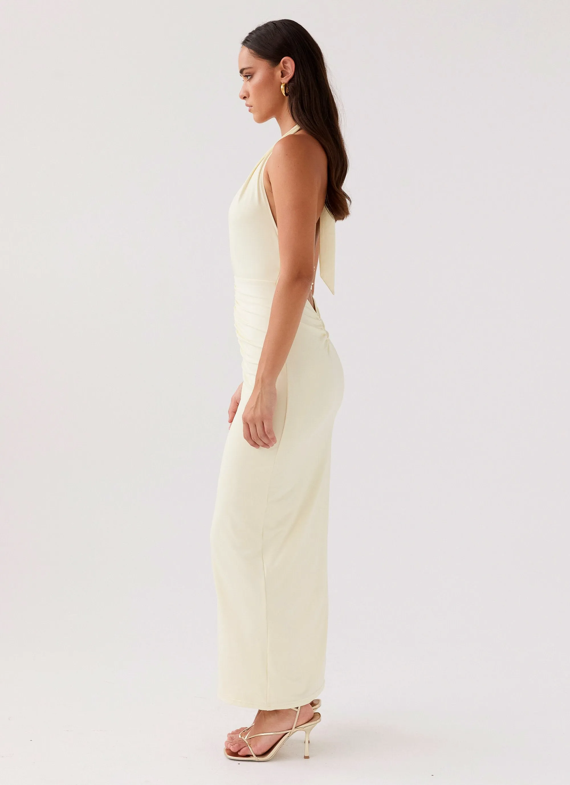 Whisked Away Halterneck Maxi Dress - Canary natural fiber Comfy Look