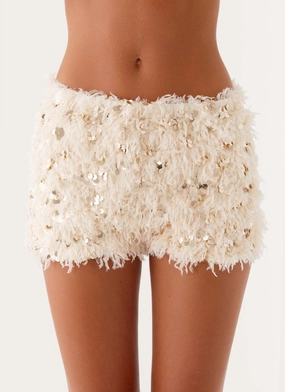 Candy Sequin Mini Shorts - White Anti Pilling Surface