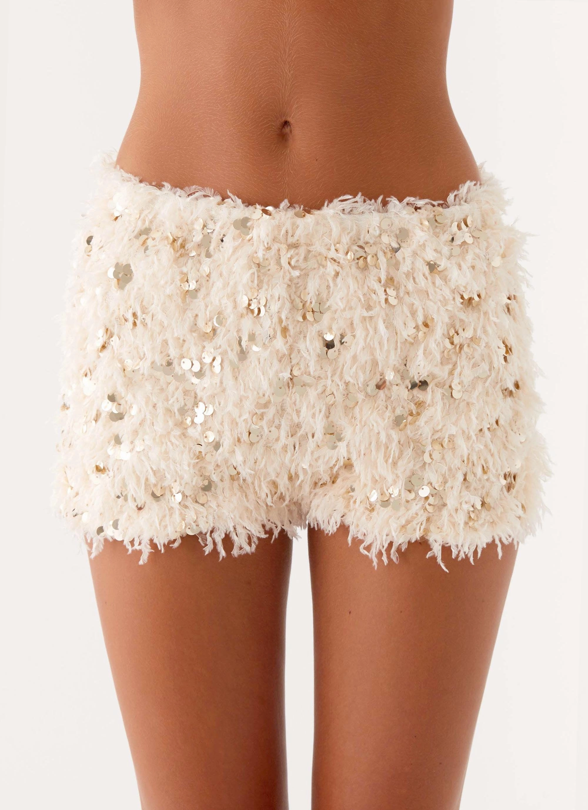 Candy Sequin Mini Shorts - White Anti Pilling Surface