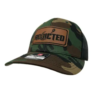 Addicted Fishing Classic Leather Patch Camo Trucker Hat