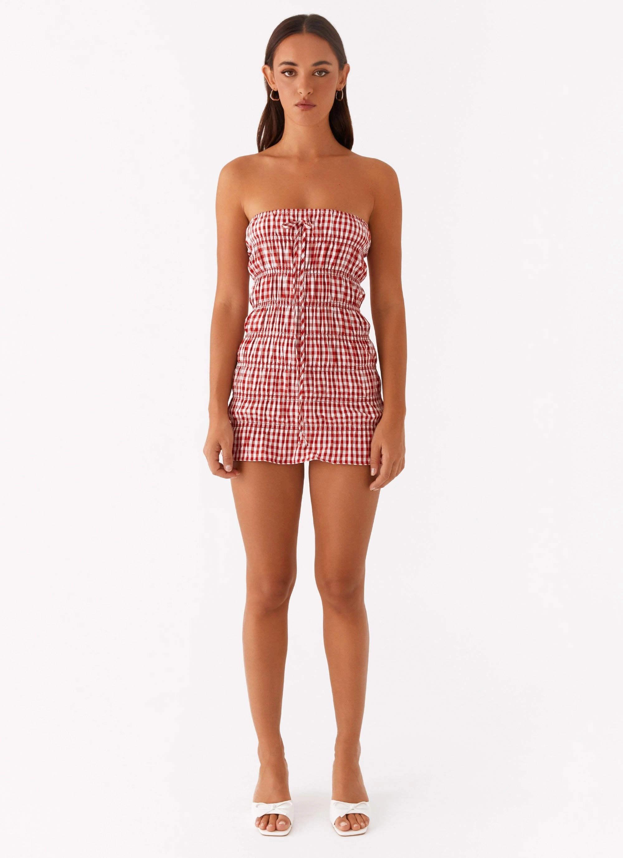 Flower Soft Adele Mini Dress - Red Gingham
