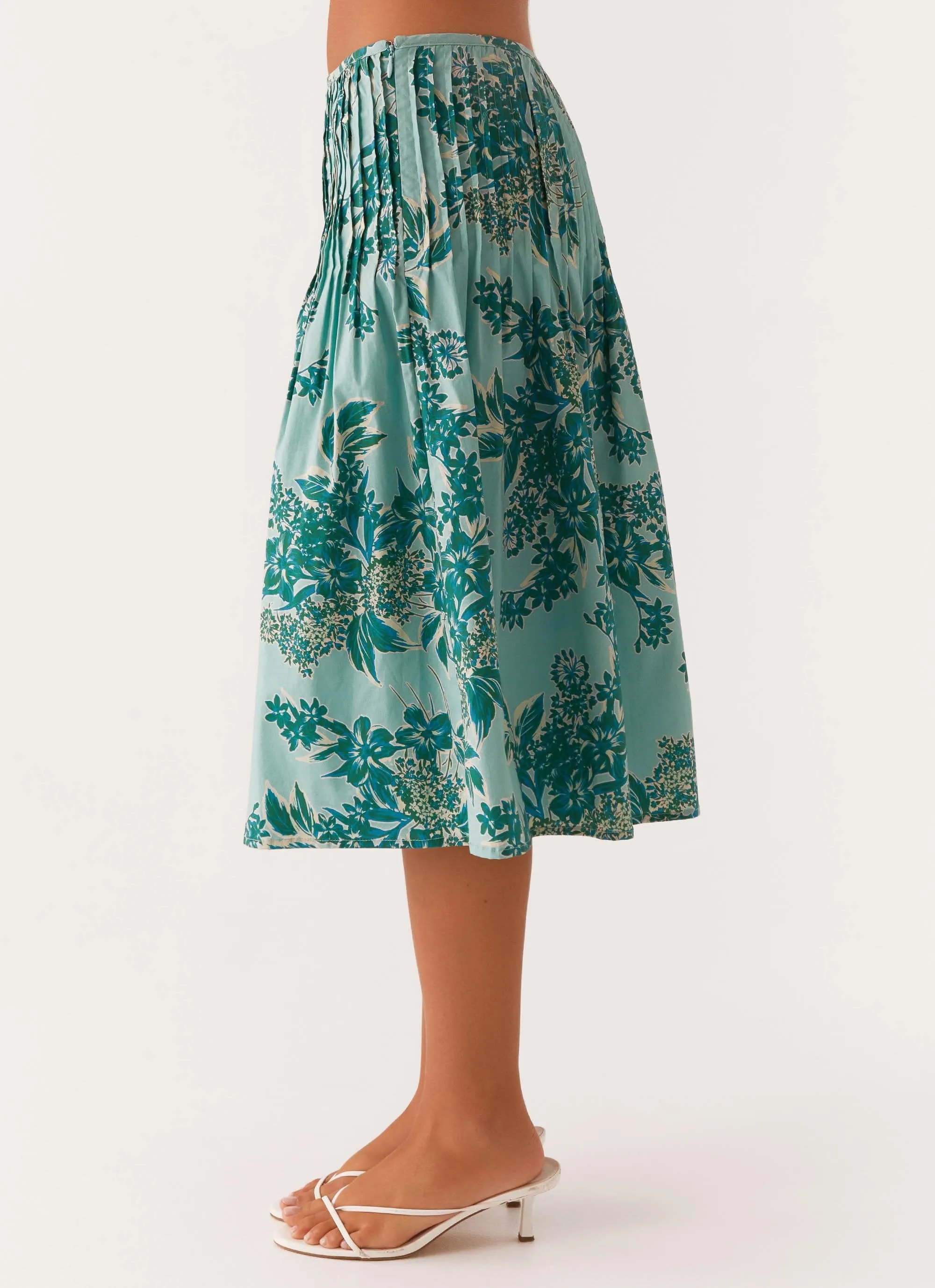 Water resistant coating Two Tone Trim Dreamscape Midi Skirt - Cloud Nine Floral