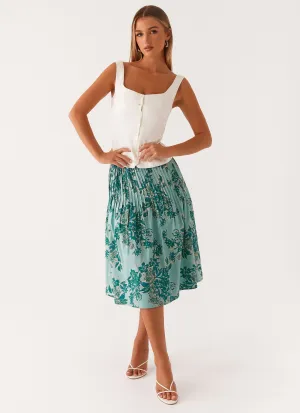 Machine wash safe Textured Surface Dreamscape Midi Skirt - Cloud Nine Floral