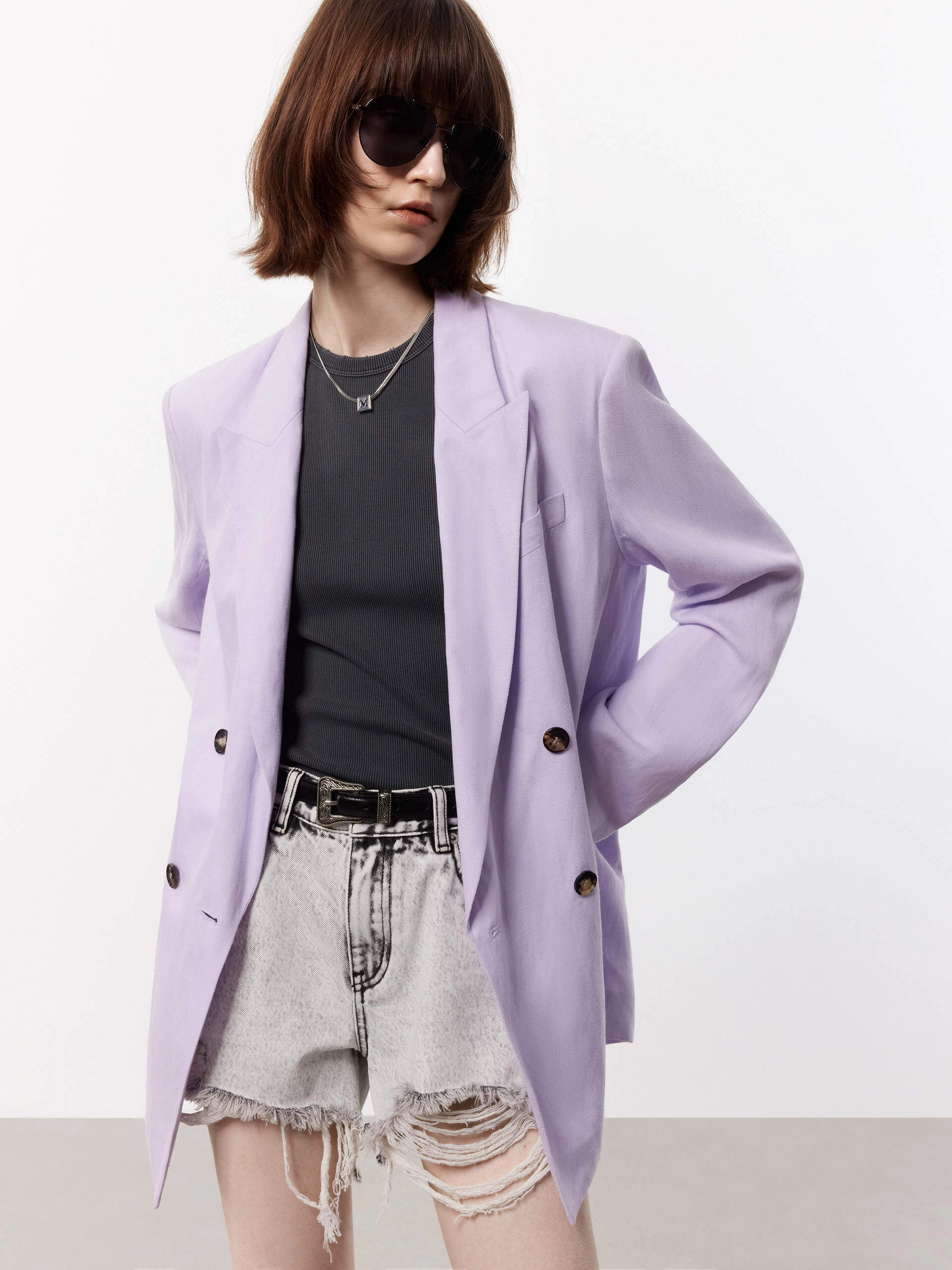 FullLengthZip Weatherproof Zipper Closure Linen Blend Tailored Blazer