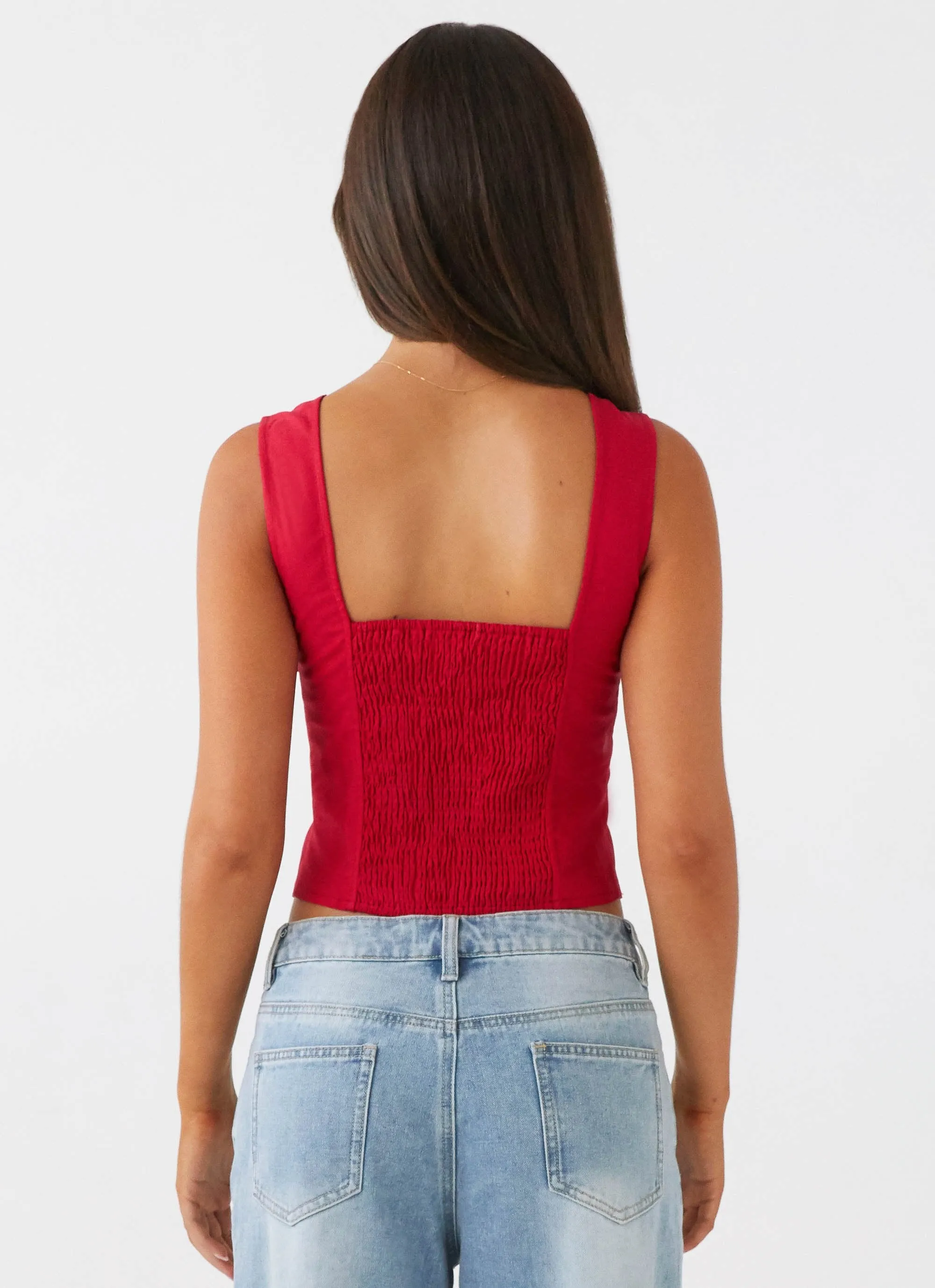 Cooling Technology A Poet's Notes Linen Top - Red