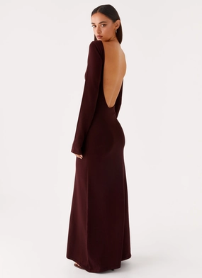 Adora Long Sleeve Knit Maxi Dress - Chocolate Timeless Waist Fit Holiday Wear