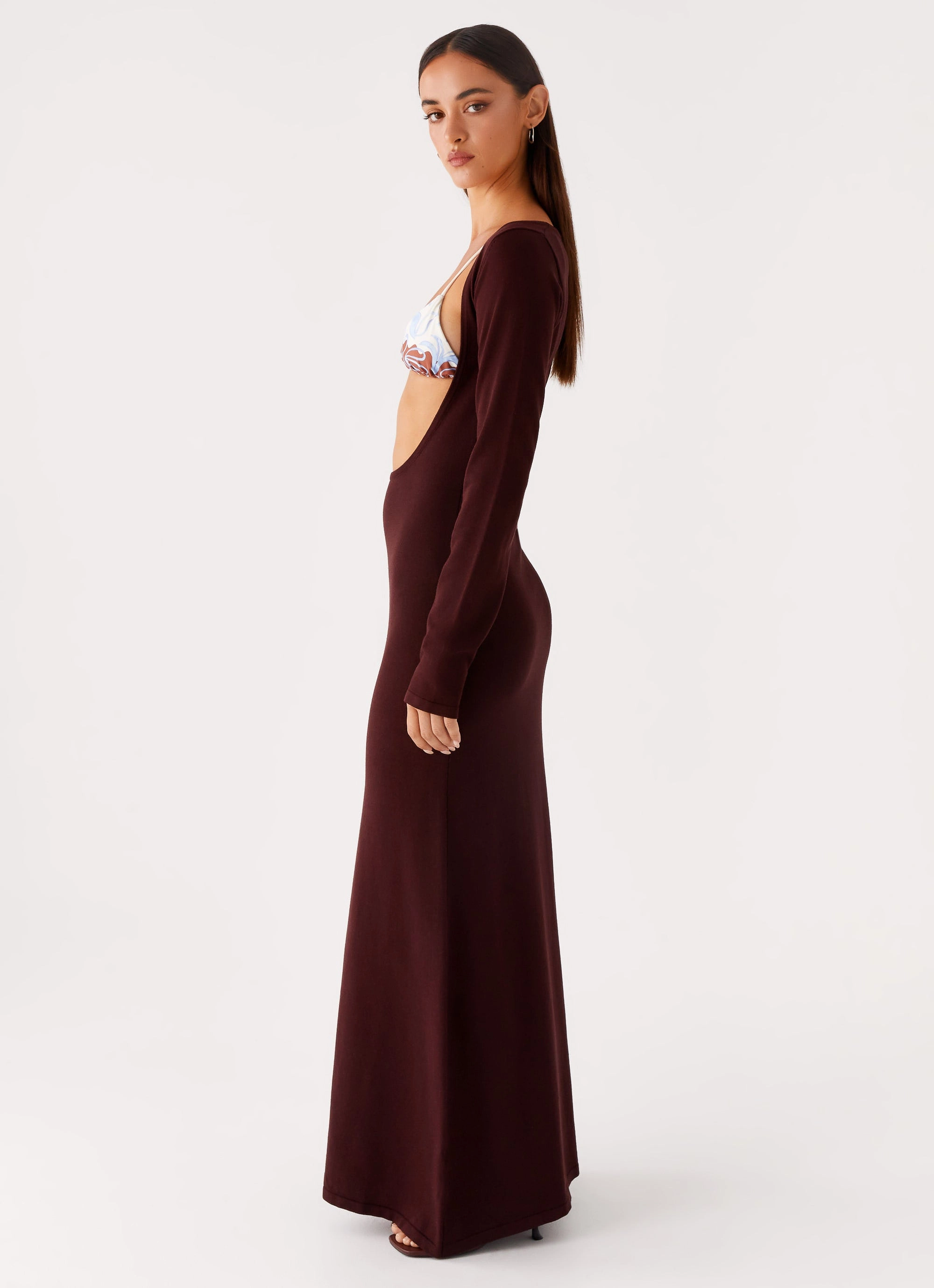 Cool Motion Adora Long Sleeve Knit Maxi Dress - Chocolate