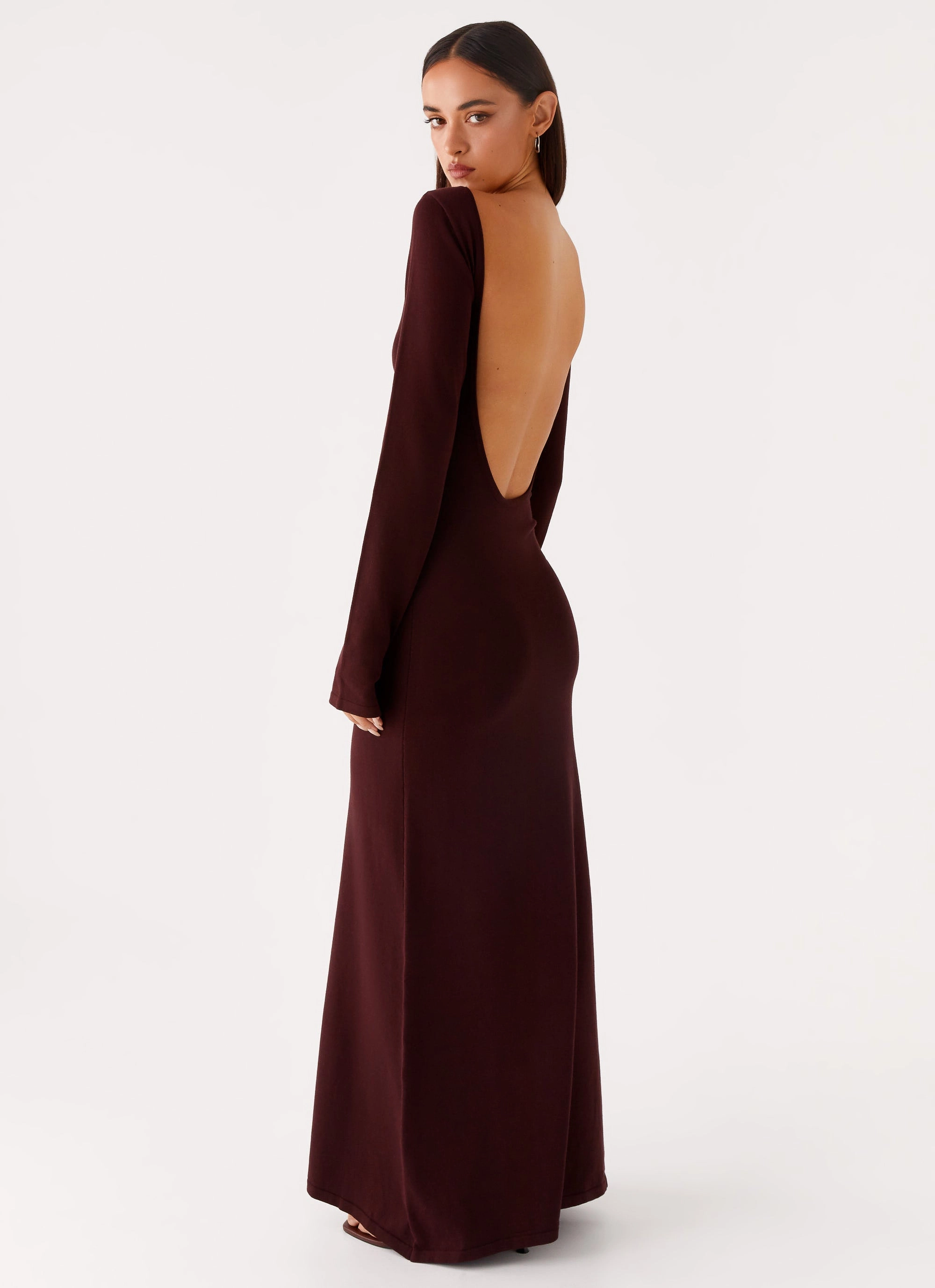 Adora Long Sleeve Knit Maxi Dress - Chocolate Timeless Waist Fit Holiday Wear