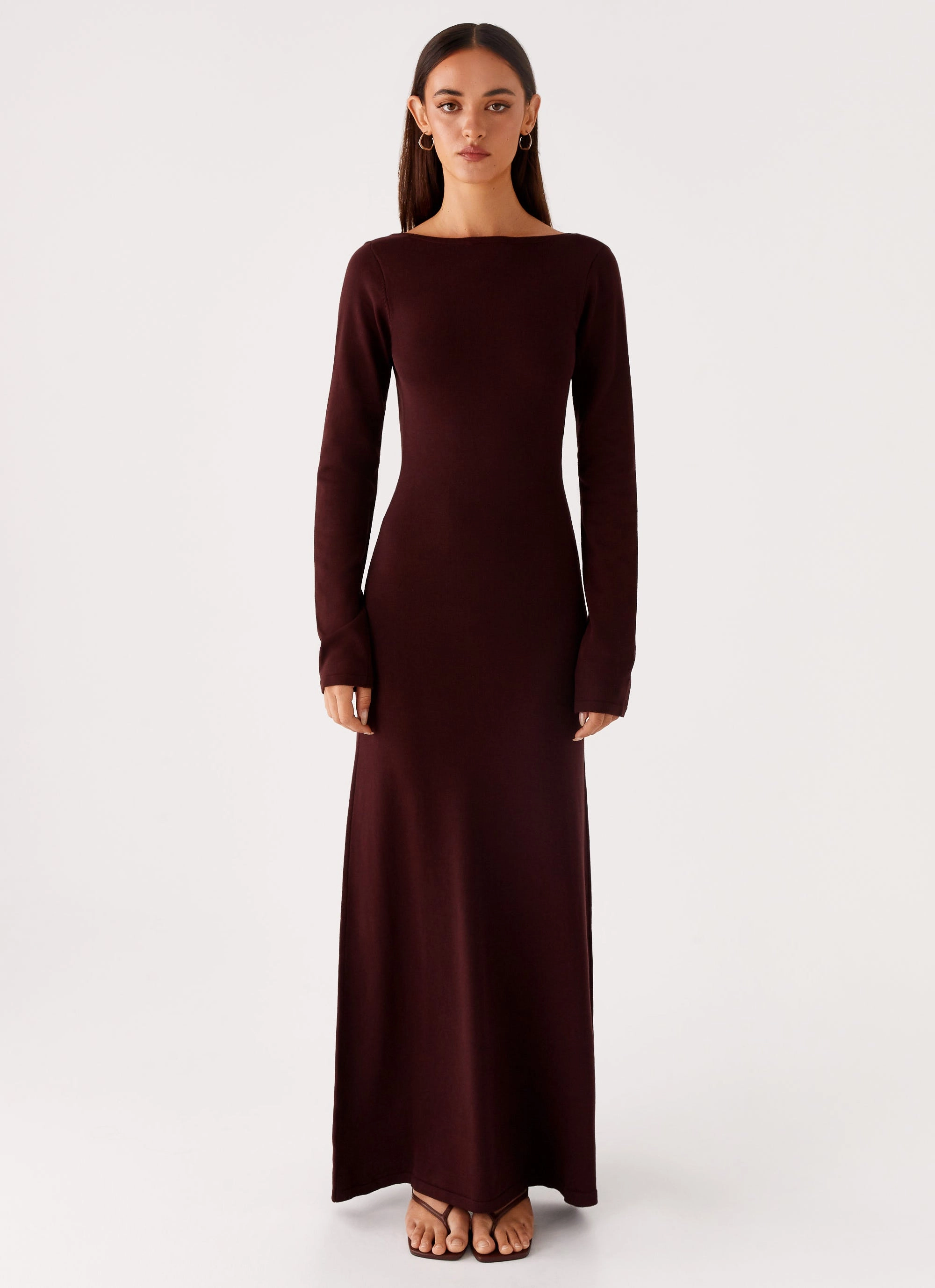 Adora Long Sleeve Knit Maxi Dress - Chocolate Polished Wear Soft Silhouette