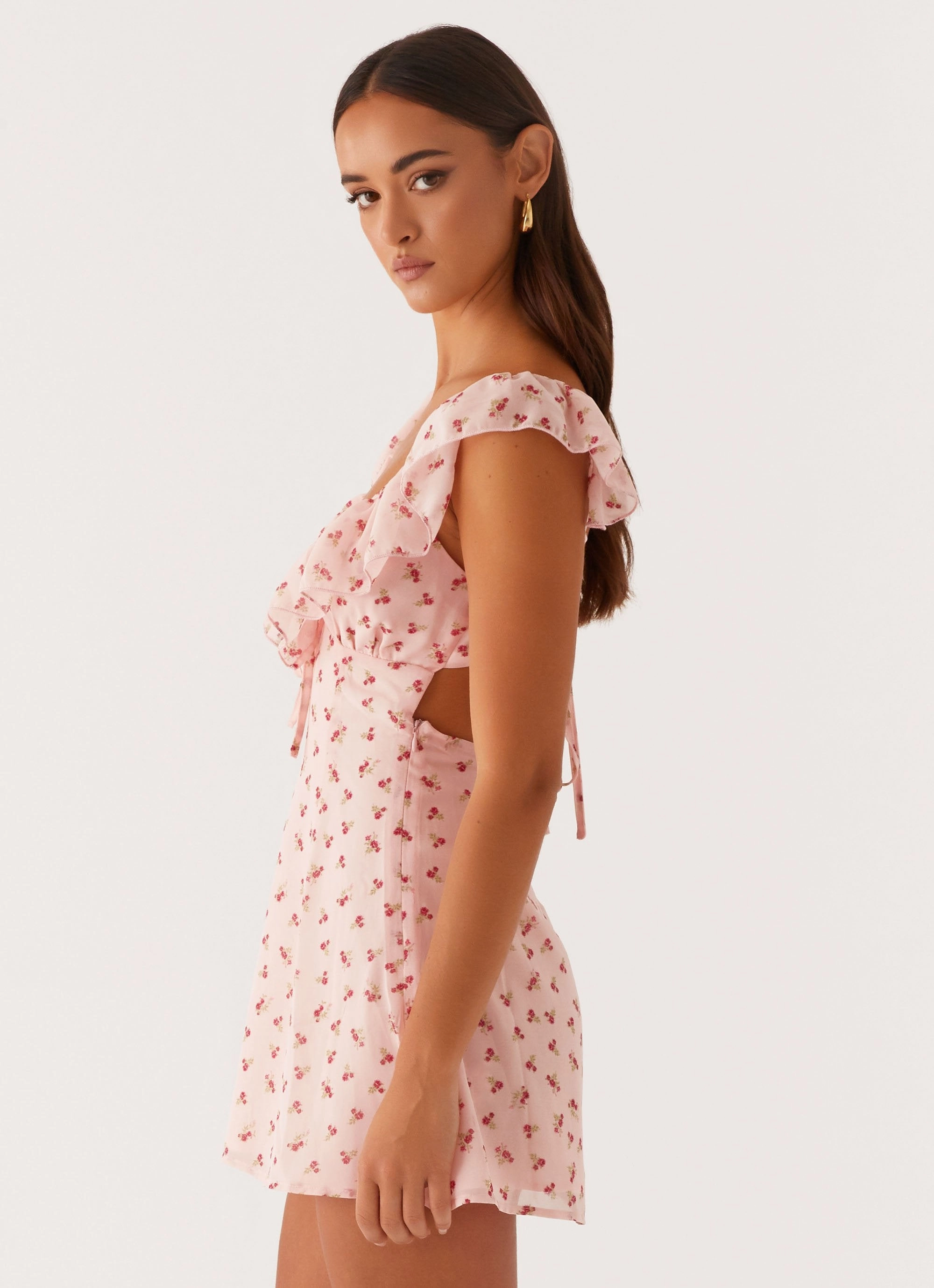 Smooth Flow Adrina Ruffle Mini Dress - Pink Flower
