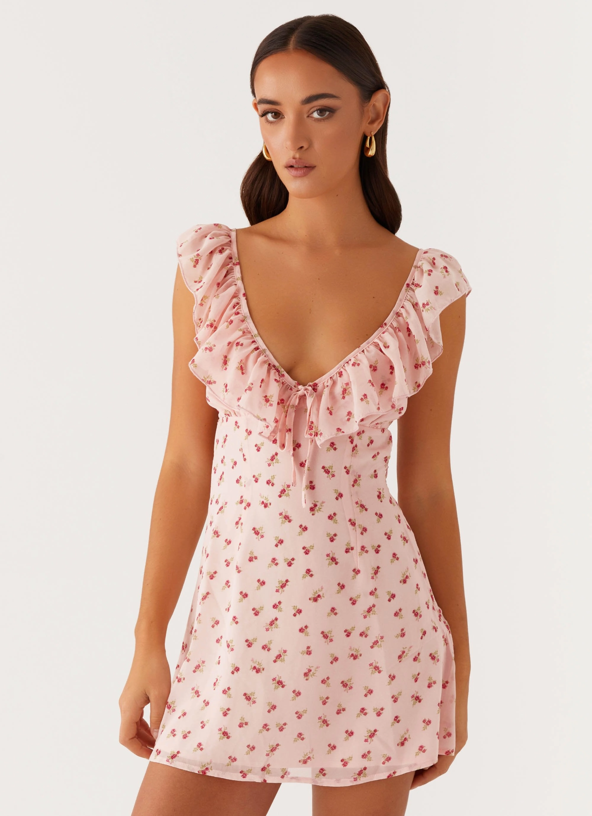 Light and Comfortable Wear Adrina Ruffle Mini Dress - Pink Flower