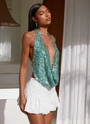 Denim Shirt Slim Fit Shirt Rio Dreams Cowl Neck Halter Top - Green